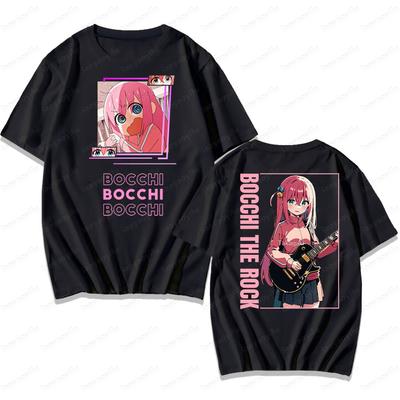 BOCCHI THE ROCK Niedliches Cartoon-Mädchen Alltag T-Shirt Herren Damen Universell Rundhals Baumwolle Kurzarm Rock and Roll Liebhaber T-Shirt