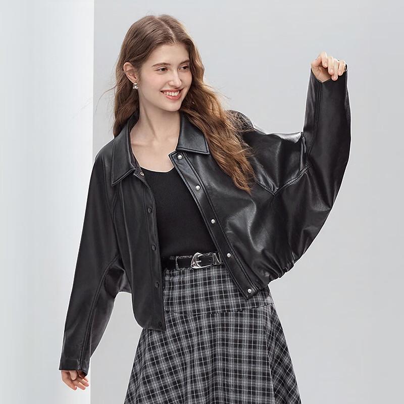 BETU Women's Autumn Faux Leather Short Jacket