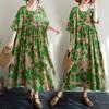 DIMANAF 2024 Plus Size Dress New Summer Basic Loose Women O-Neck Vintage Short Sleeve Big Size Beach Long Dress