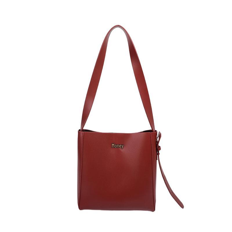

2025 Новый стиль Большая вместимость Сумка-тоут для поездок на работу для матери и ребенка - Модная ручная и наплечная сумка-ведро вино красного