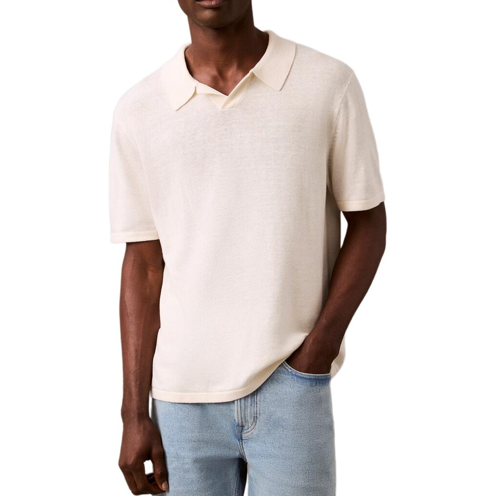 

Calvin Klein Minimalist Comfortable Versatile Short Casual Polo Shirt Men shirts Tofu-White 4LB317G-YAS M