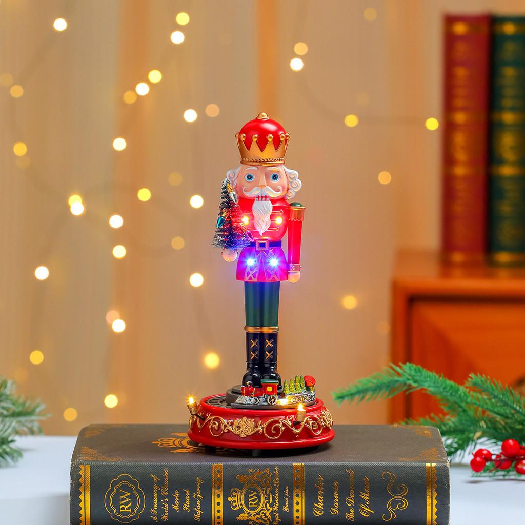Christmas Music Rotating Nutcracker Figurine With Led Lights For Holiday Decor