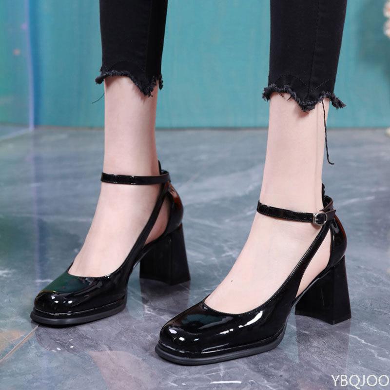 Women's Fashion Heels 2025 Spring Women's Elegant Office Professional Shoes Retro Light Bright Leather Mary Jane Leather