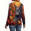 Digital Printed Pullovers Cartoon Cute Cat Autumn Winter Women's Round Neck Casual Long Sleeved Sweatshirt
