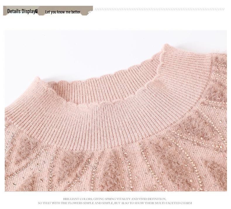 Mom's Wear Fleece Sweater: Autumn/Winter Semi-High Neck Base Top for Middle-Aged and Older Women - Warm Innerwear.