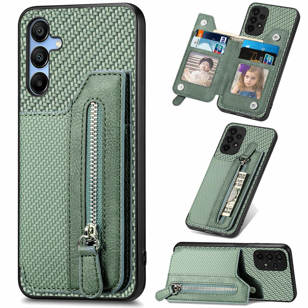 For Samsung Galaxy A16 4G/5G Case Leather+PC+TPU Zipper Pocket Kickstand Phone Cover