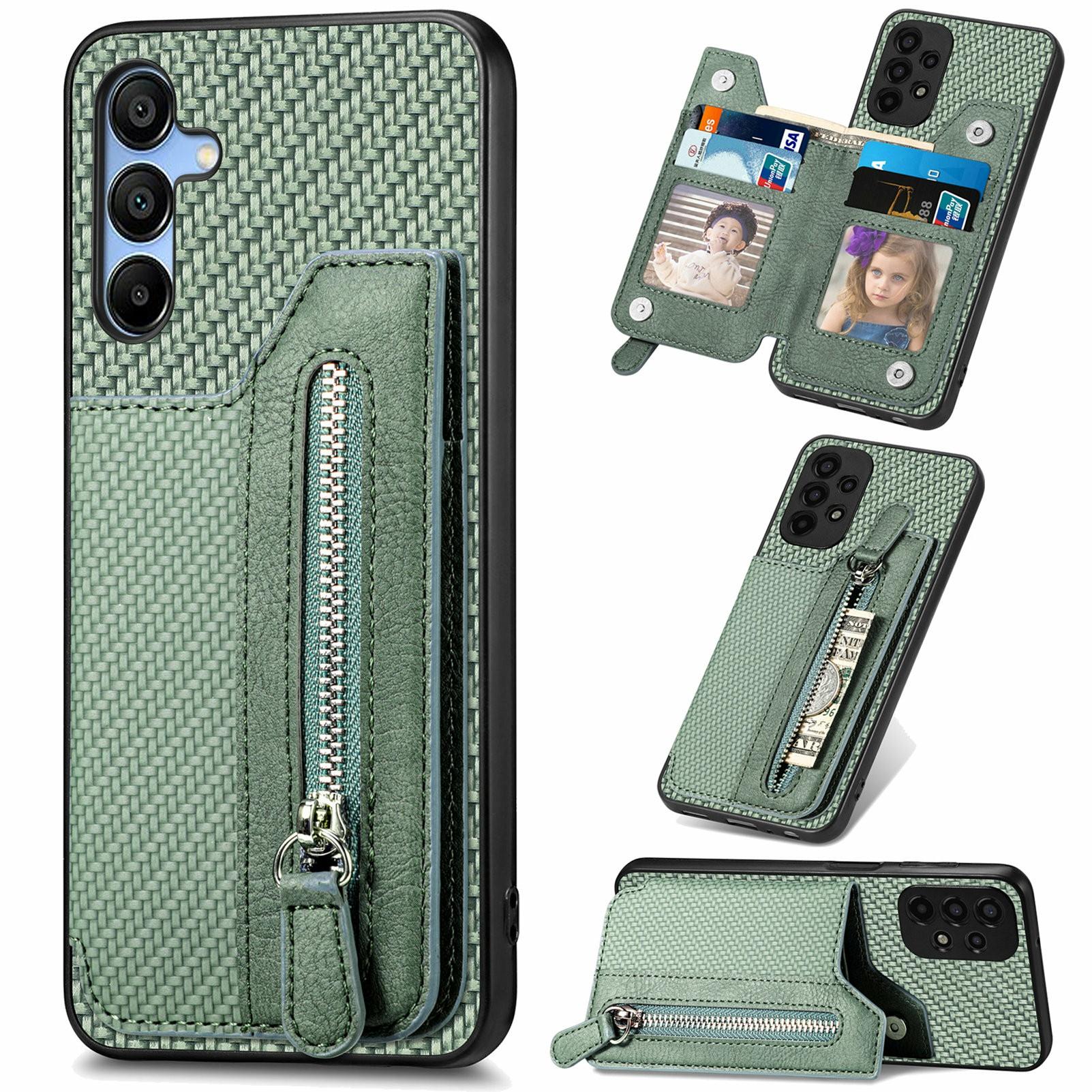 

For Samsung Galaxy A16 4G/5G Case Leather+PC+TPU Zipper Pocket Kickstand Phone Cover A