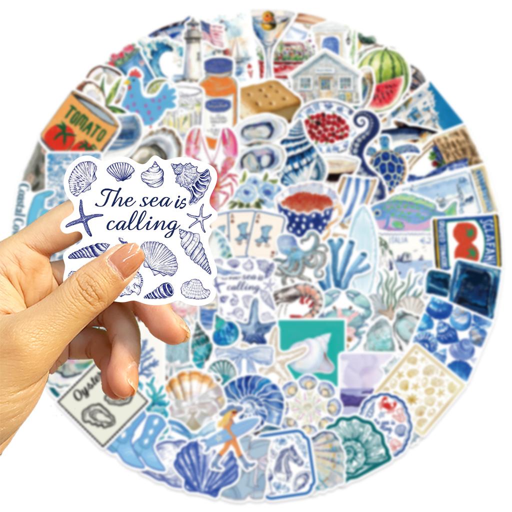 100 Blue Coast Aesthetic Graffiti Stickers DIY Decorative Guitar Laptop Suitcase DIY Waterproof
