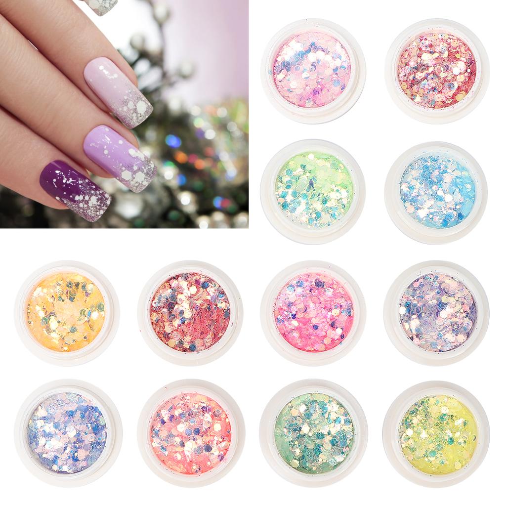 12 Boxes Nail Art Sequins DIY Nail Art Glitter Flakes Powder Manicure Decaration