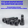 370pcs/12.9 Grade Black Hex Socket Head Cap Screws, Nuts, and Flat Washers Set; DIN912 Metric Bolt Fastener Set; M4 and M5 Bolts