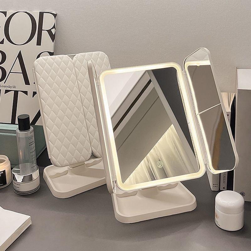 Folding Makeup Mirror LED Lights Dorm Dressing Mirror Beauty Light Up Your Fill Light 270° Smart Complementary Makeup Mirror