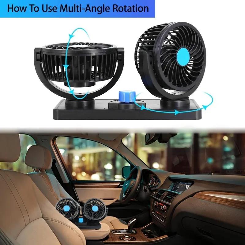 Rapid Cooling Dual Car Fan USB Powered 360° Adjustable Heads Turbo Airflow for SUV Sedan Truck RV Boat Vehicles Vent Blower