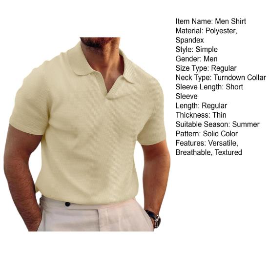 Herren Waffel Golfhemd Kurzarm Hemd mit Kentkragen Texturiertes Lässiges Sommerhemd für Büro Straße Urlaub Strandbekleidung