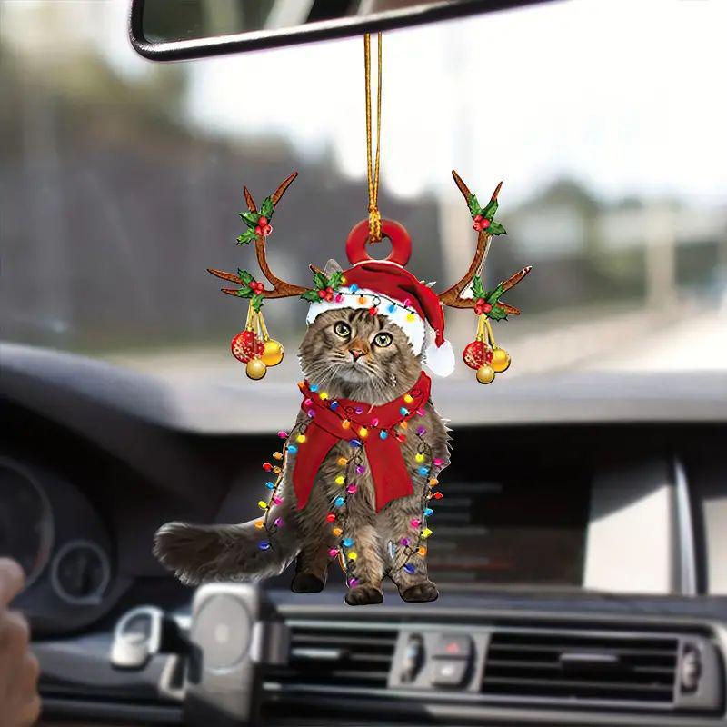 Christmas Kitten Acrylic Tree Pendant Ornament for Car Mirror