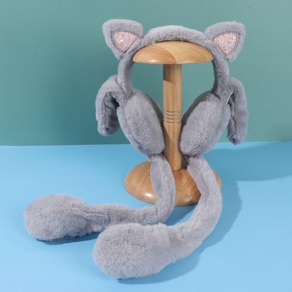 

Однотонные зимние теплые наушники-вкладыши для защиты ушей у детей, подвижные наушники с забавным плюшевым котом