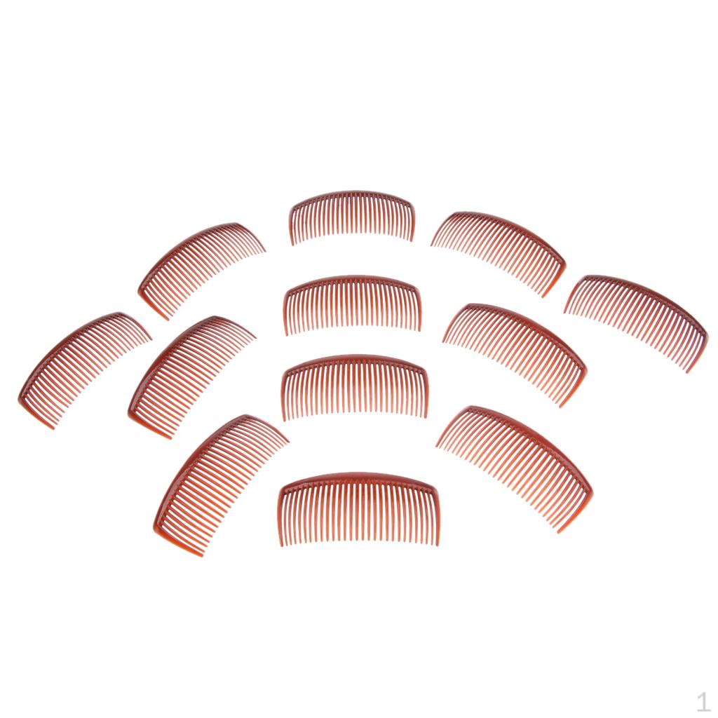 

12 Combs Hair Female Resin For Accessories Side Comb Stainless Steel Slide Hairdressing Wedding 29 Teeth Red brown