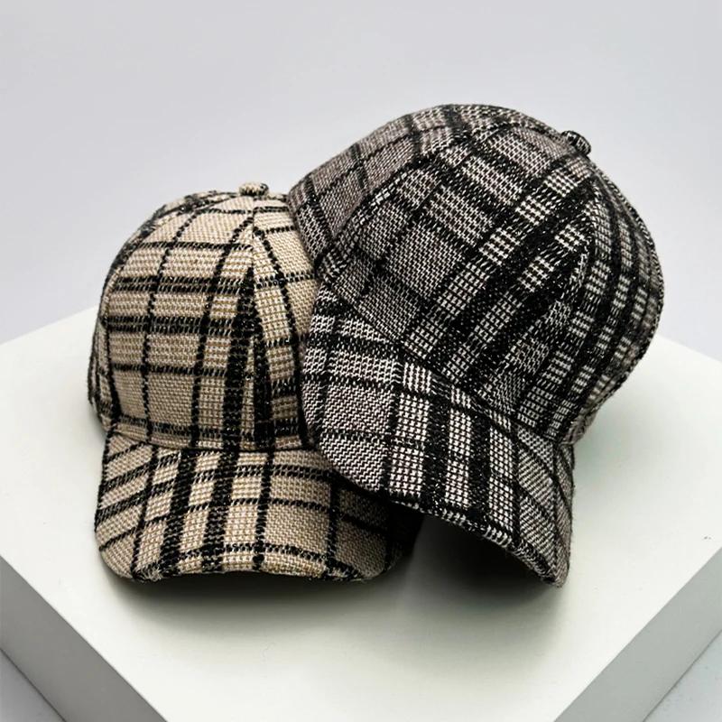 Baseball Purpose All Use Multi Cloth Woolen Warm Women  Men Her Him For Fresh Winter Autumn Fall Caps Cotton Fashion Casual Retro Check British