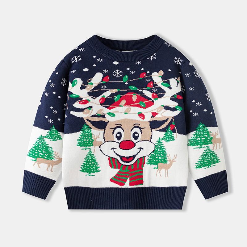 Christmas Reindeer Family Matching Sweater: Parent-Child Knit Pullover for Autumn and Winter Child-3Y королевский синий
