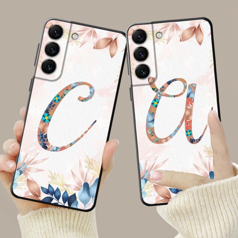Handyhülle für Samsung Galaxy S23 S22 S21 S20 Fe Ultra S10 S9 S8 Plus Note 20ultra 10plus Hülle Blumenmuster Blatt Buchstabe Kunst