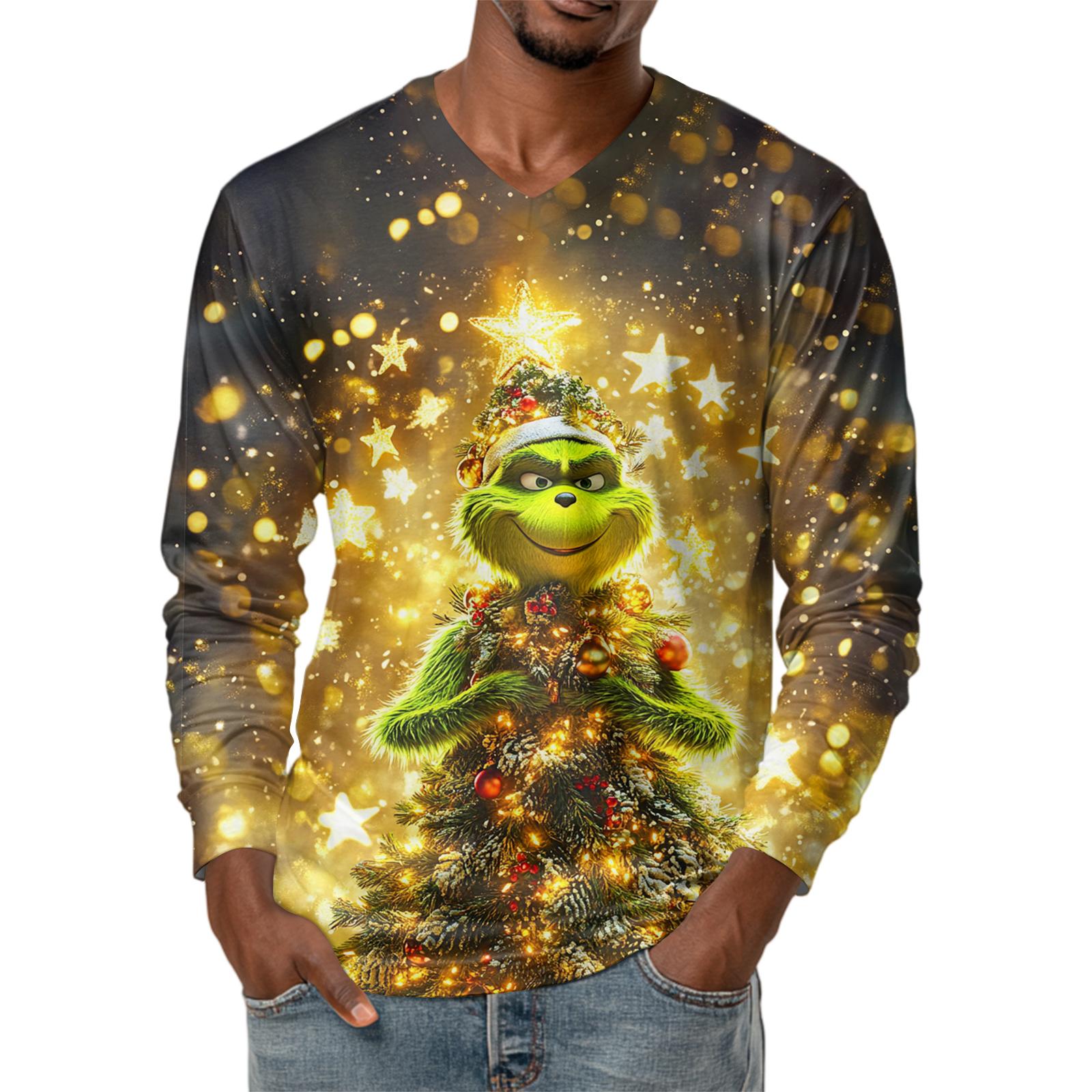 

Мужская модная футболка с принтом, V-образным вырезом, повседневная, с длинным рукавом, для ношения под низ, топ XXXXL золотой