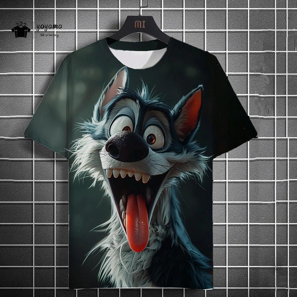 Fun Men's T-Shirt 3D Wolf Printed Short Sleeve T-Shirt Street Fashion Tops Hip Hop O Neck T-Shirt Summer Men's Casual Clothing