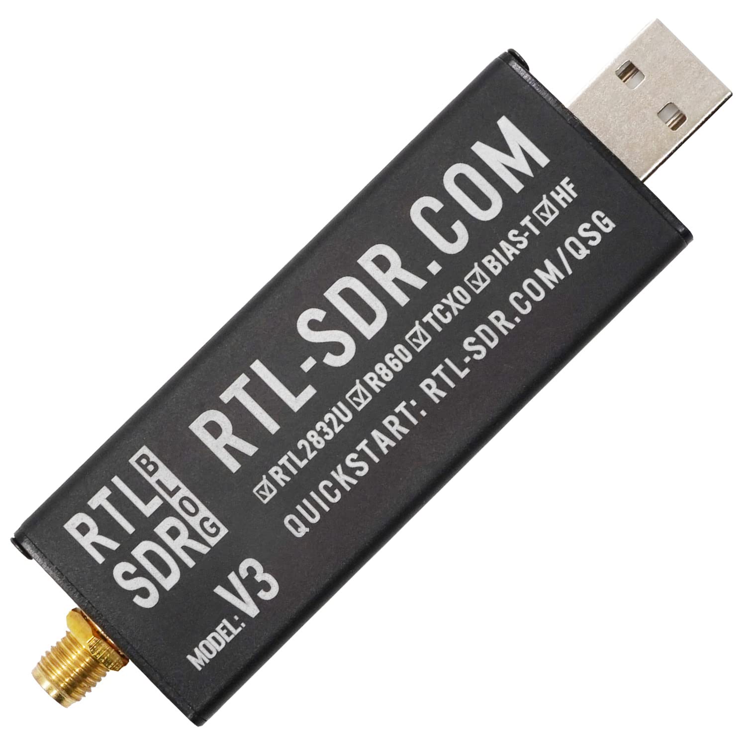 RTL-SDR Blog V3 R860 RTL2832U 1PPM TCXO SMA Программно-определяемое радио (Только ключ) (черный)