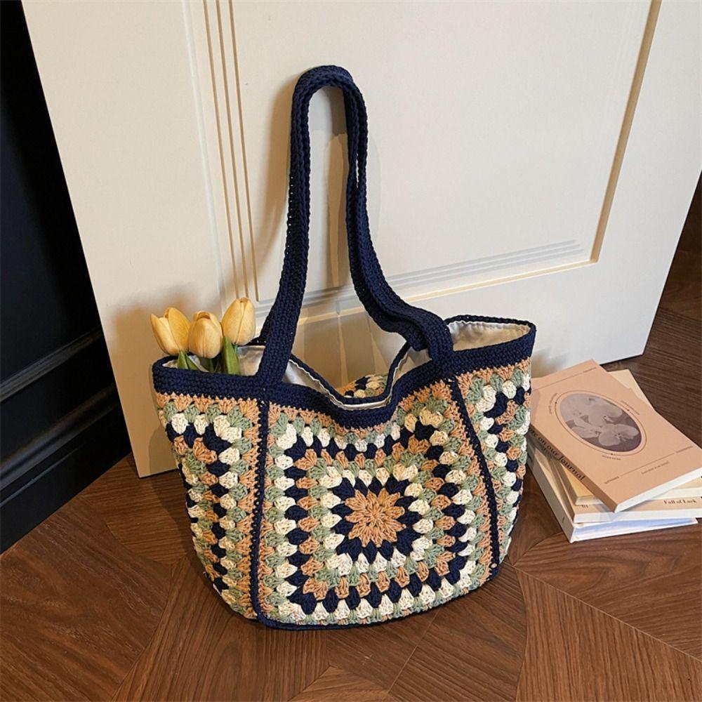 Braided Hollow Out Knitted Weave Bag Ethnic Style Beach Bag Sweet Crochet Tote Bag  Beach