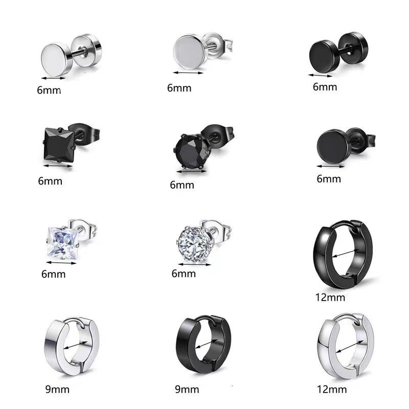 Stainless Steel Hip Hop Men's Fashion Stud Earrings Set - Unique Cross-border Style