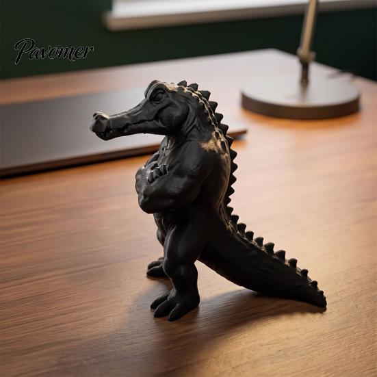 Anthropomorphic Reptile Decor 3D Printed Crocodile Figurine, Realistic Muscular Ornament, Desktop Cross Statue Arm Animal Statue, Creative Sculpture