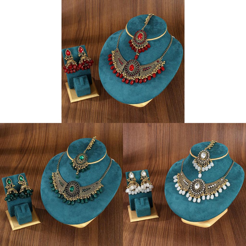 Geometric Bridal Headpiece Set With Metal Earrings And Necklace For Women