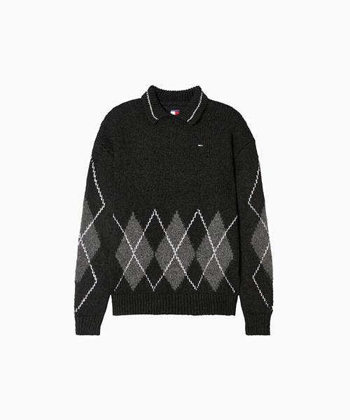 Tamijinseu Oversized Argyle Polo Sweater (T32G0Kto13Twt1Bds)