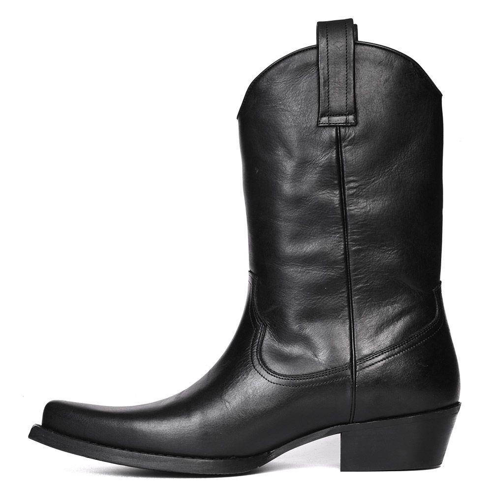 FootCourt- Botas de vaquero clásicas de cuero genuino negro para hombres  Botas a media pantorrilla Botas de punta estrecha para hombres Botas hechas  a mano de moda Nueva temporada comprar a buen