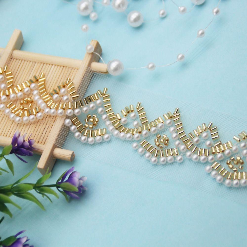 Dentelle Perles d'Ongles Dorées 5 yards Bande de Perles de Verre Collier Ceinture de Taille Accessoire pour Cheveux