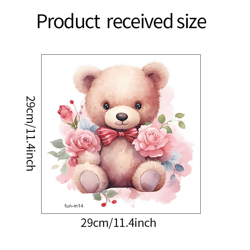 Cartoon Cute Bear with Roses Toilet Seat Sticker Bathroom Decor Removable Waterproof Wall Decal