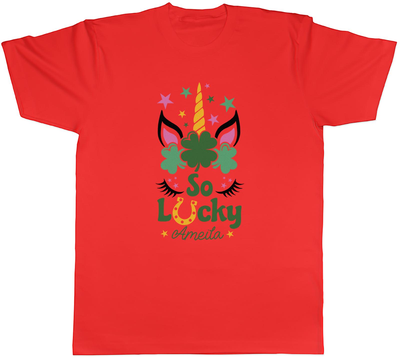Personalised So Lucky St Patricks Day Unicorn Unisexs TShirt Tee Gift Top S