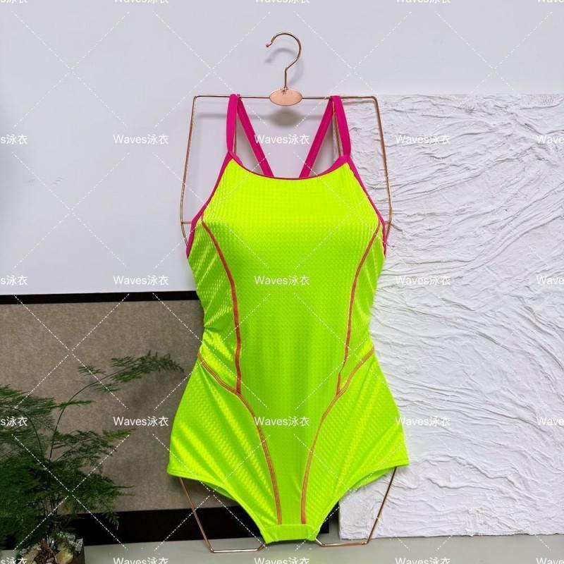 

Annual Racing One-piece Swimming Suit Women s Fluorescent Green Stitching Fashionable Slim Backless Professional Sports Swimsuit 2XL зелёный
