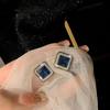 Korean Fashion Blue Crystal Square Stud Earrings for Women - S925 Sterling Silver