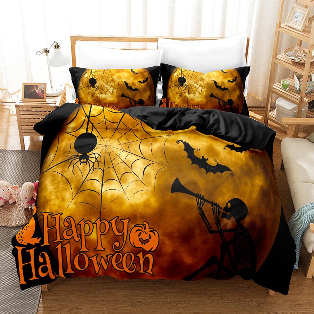Halloween Duvet Cover Set Funny Cartoon Witches Hat Ghosts Bat Full Moon Cat Bedding Set King Size 2/3pcs Polyester Quilt Cover