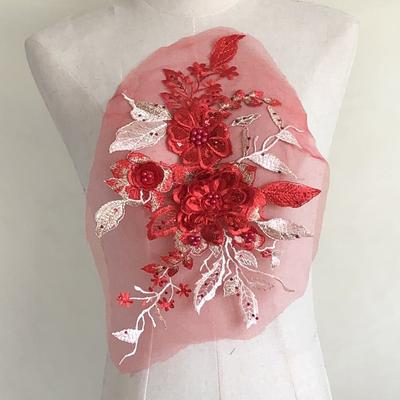 Embroidery Fabrics Clothes Repair Rhinestone Mesh Flower Beaded Cloth Patch Lace Dress
