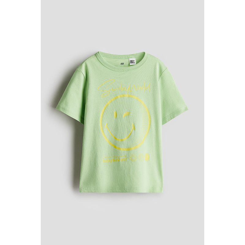 

[Smiley Joint Name] HM Children s T-shirt Boys 2025 Autumn New Arrival Casual Cartoon round Neck Tops 1117462 Light green/SmileyWorld® 110/56(2-4Y)