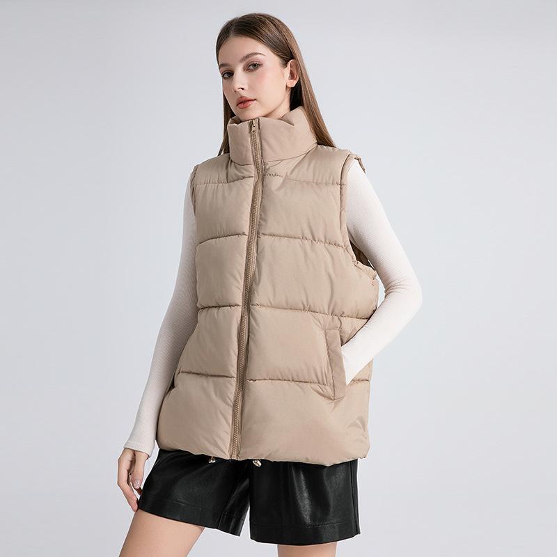 Women's autumn and winter sleeveless cotton clothes medium and long stand-up collar thermal down cotton vest thickened vest jacket