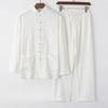 Herren Baumwolle Leinen Tang Anzug Langarm Set Retro Knopfleiste Herrenbekleidung Mittleren Alters und Ältere Locker Tai Chi Anzug