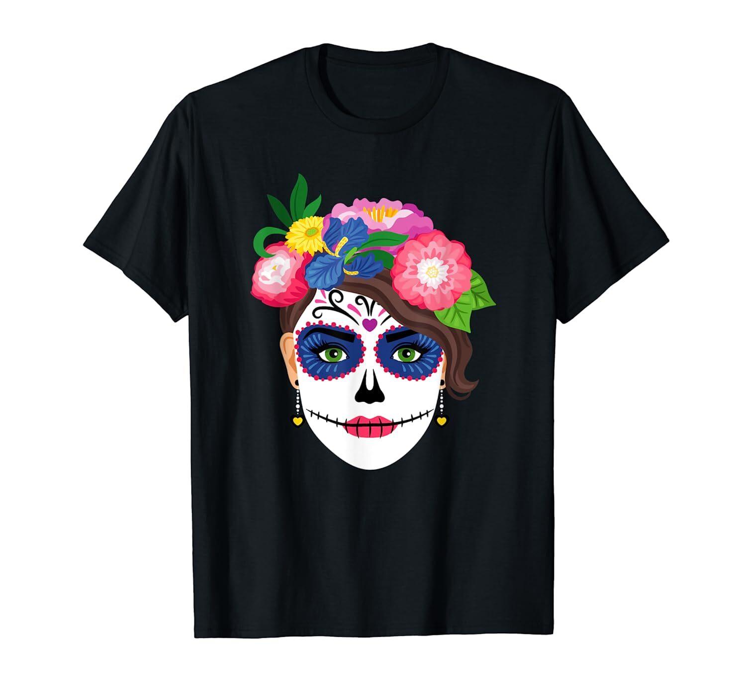 USA Sugar Skull Tattoo Floral Dia De Los Muertos Women Day Dead T-Shirt S разноцветный