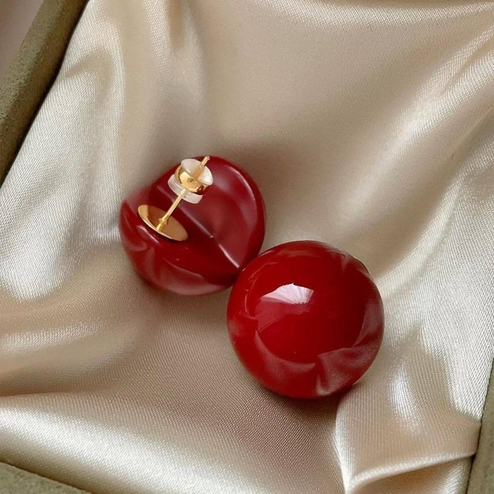 Minimalist Design Half Circle Earrings Versatile Stud Earrings New Imitation Pearl Earrings  Daily красный