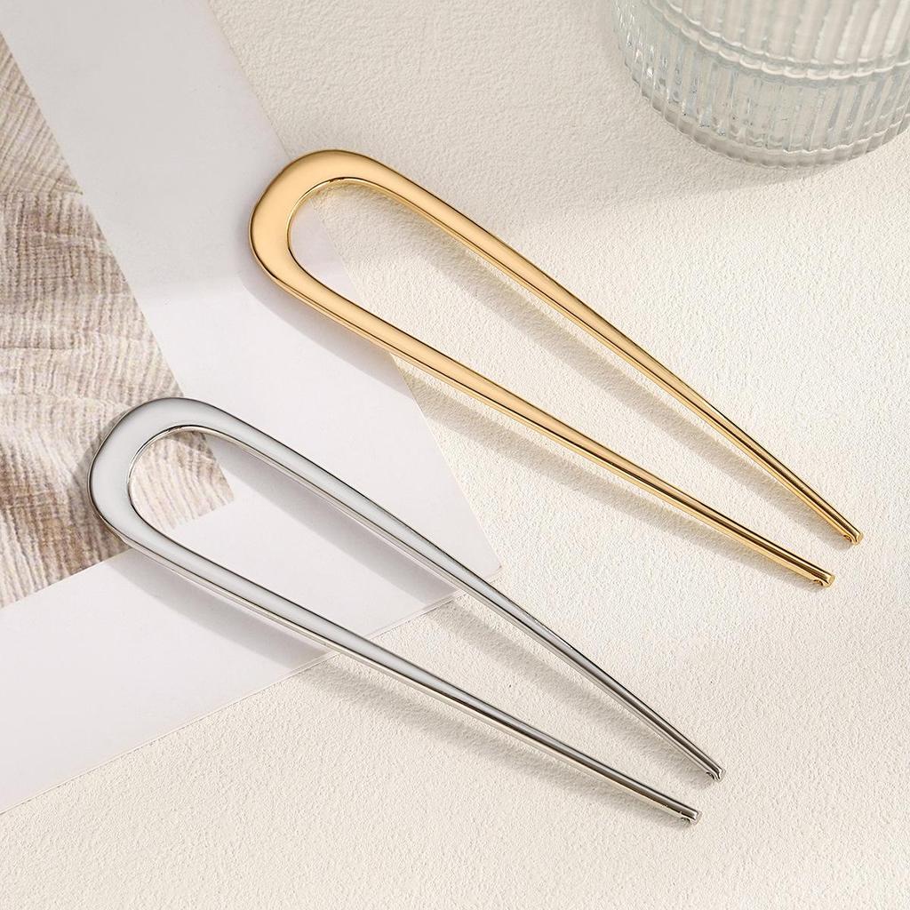 Elegant Zinc Alloy U-Shaped Hairpin - Large, Color-Preserving Hair Accessory for Daily Use and Ancient Style.