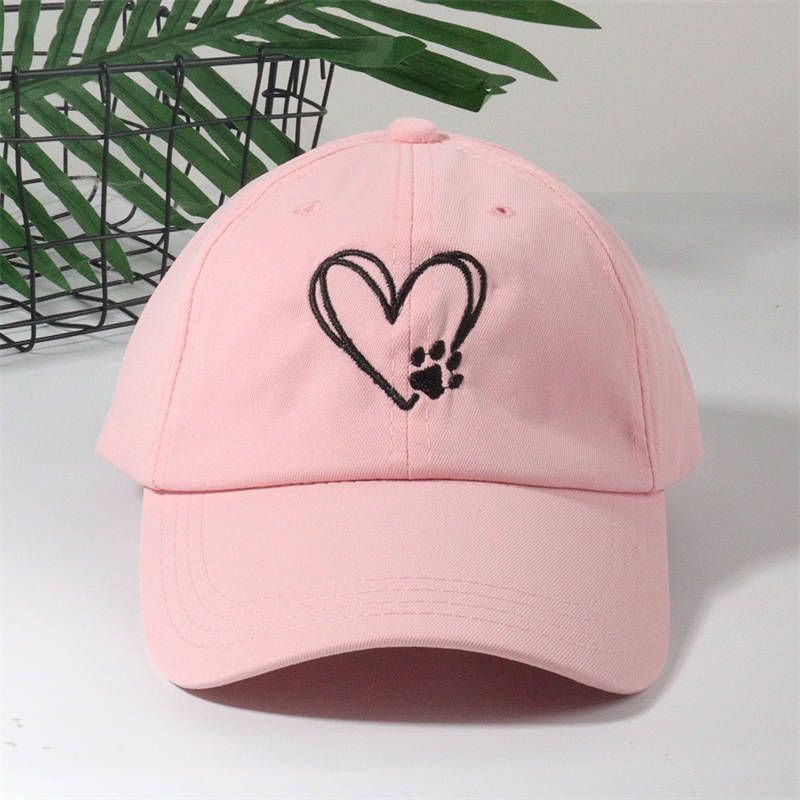 Casual Soft Top Sunshade Baseball Caps Cute Love Paw Print Wide Brim All-Match