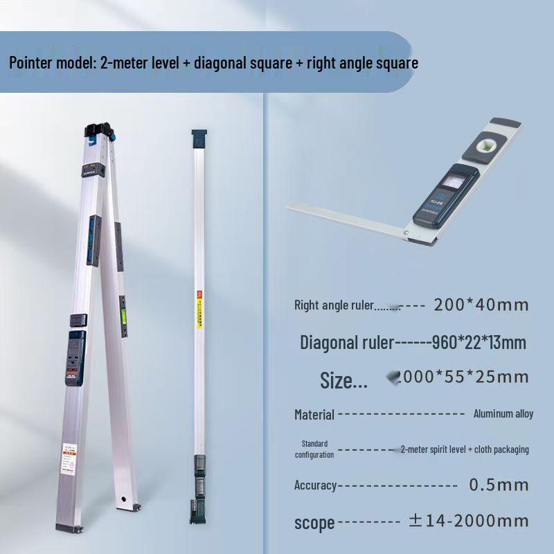 2m Aluminum Alloy Digital Spirit Level - High Precision, Thickened Design for Decoration & House Inspection