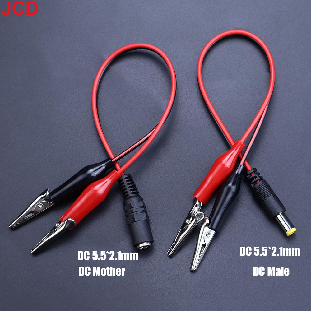 JCD 1pcs 2 Alligator Clip To 1 Male or Female DC Power Plug Connector Adapter 25CM Wire DC 5.5*2.1mm Clips Crocodile Test Leads