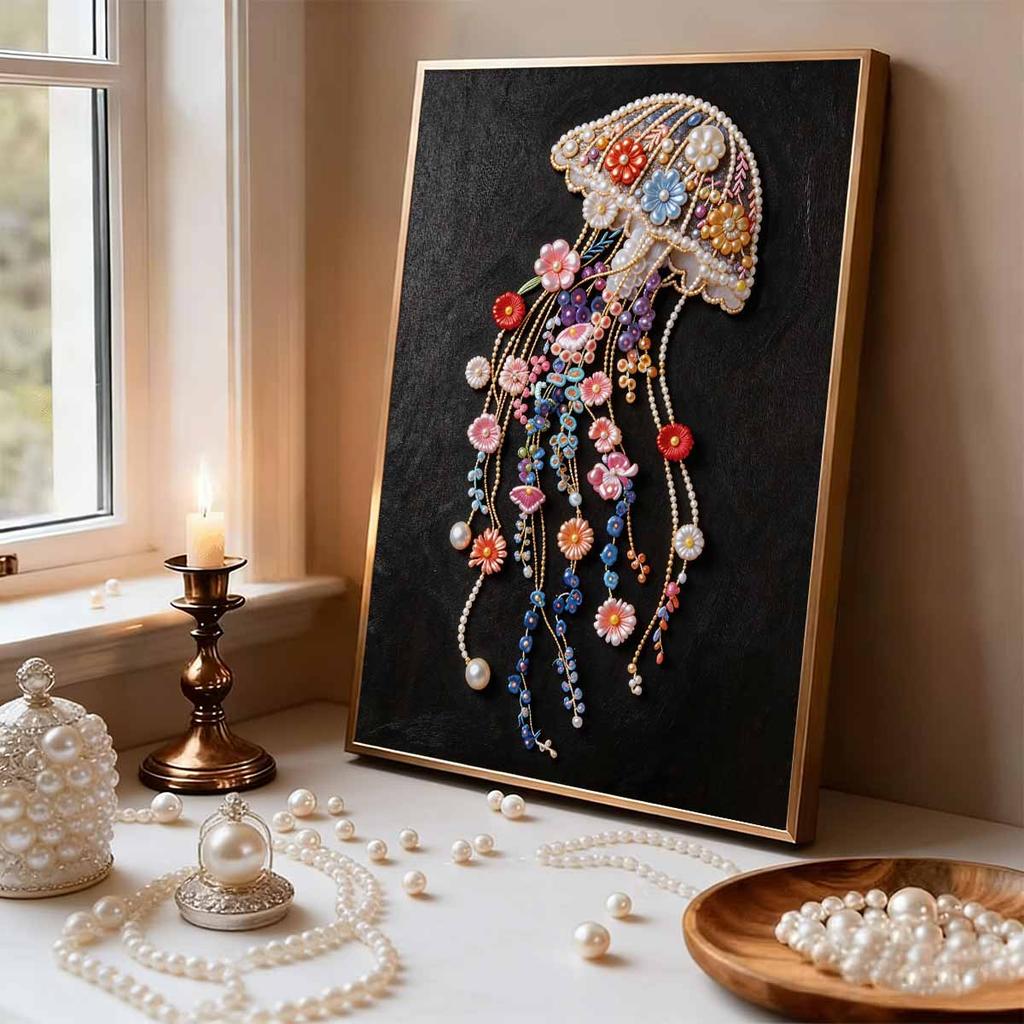 Pearl DIY The Flowers and Jellyfish Art Kits 15.7x19.6inch Gem Art Pearl Painting Kits Without Frame for Adults Gift Idea Home Wall Decor