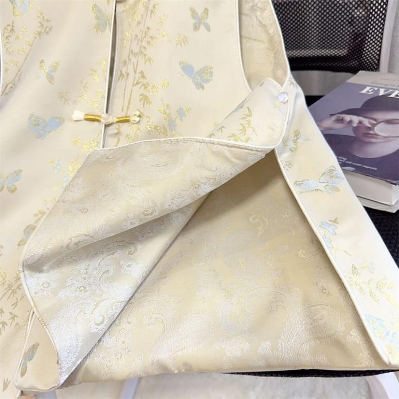 Spring Autumn Chinese Style Sleeveless Vest Coat for Women Stand Collar Jacquard Waistcoat Spring Summer Thin Lined Tank Tops
